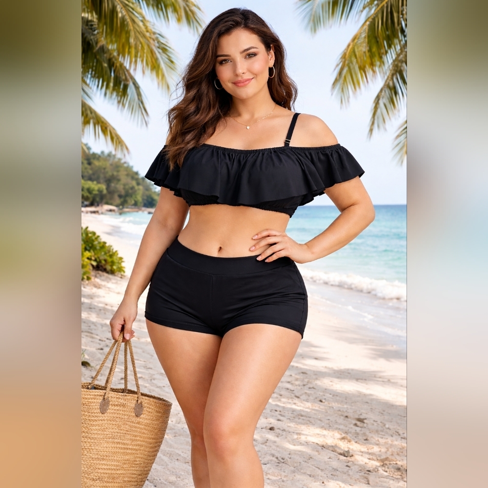 Rue21 Woman's 1XL Black Ruffled Swimsuit
